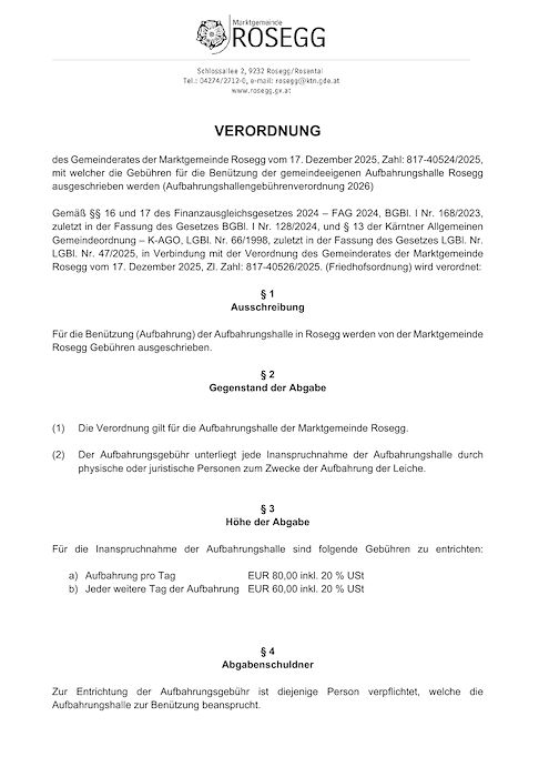 Aufbahrungshallengebührenverordnung 2026