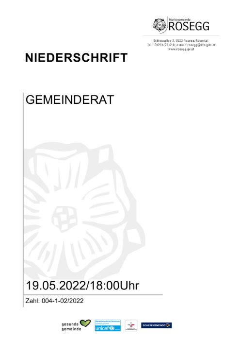 19.05.2022 Niederschrift Gemeinderat