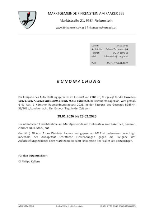 Kundmachung - Marktgemeinde Finkenstein am Faaker See