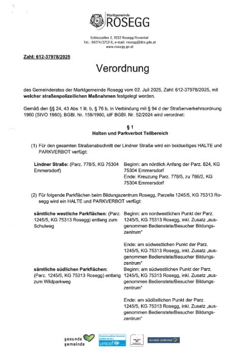 Verordnung straßenpolizeiliche Maßnahmen Zahl 612-37978-2025