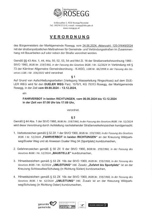 Verordnung Verkehrsbeschränkung Zahl: 640-31649/2024