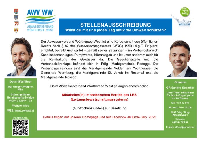 Stellenausschreibung Abwasserverband Wörthersee West