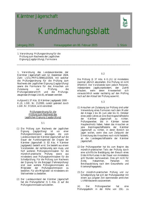 Kärntner Jägerschaft - Kundmachungsblatt