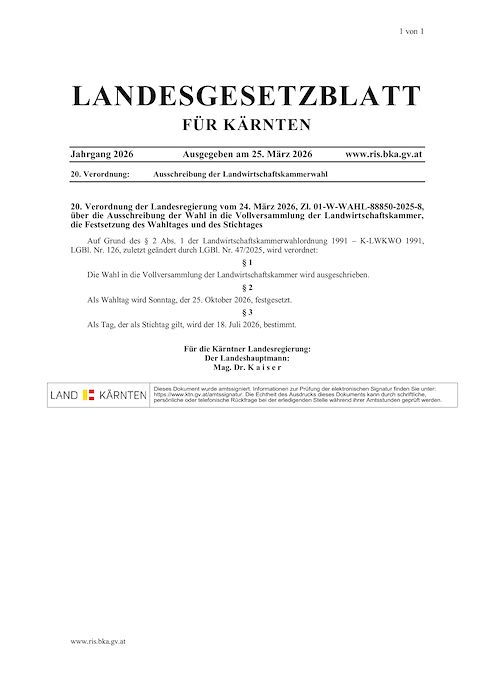 Ausschreibung der Landwirtschaftskammerwahl