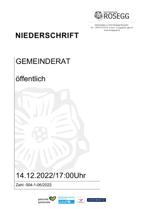 14.12.2022 Niederschrift Gemeinderat