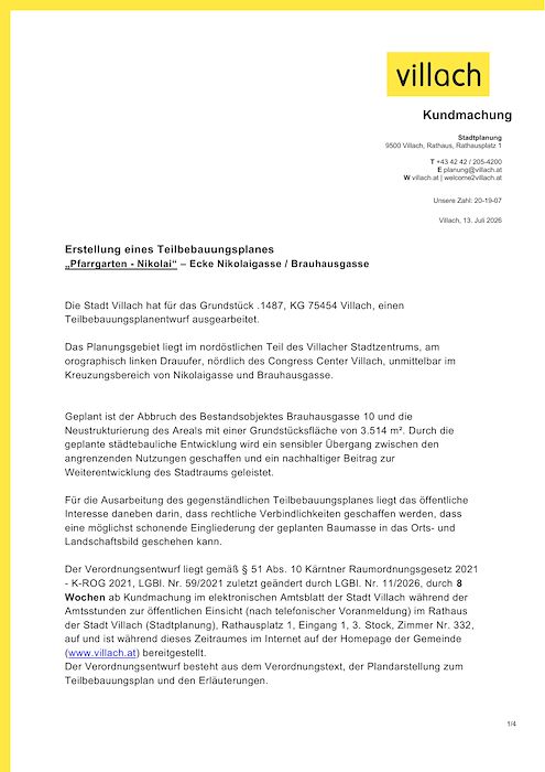 Kundmachung Stadt Villach