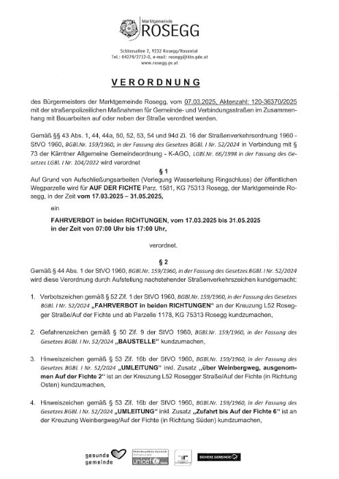 Verordnung Fahrverbot - Marktgemeinde Rosegg