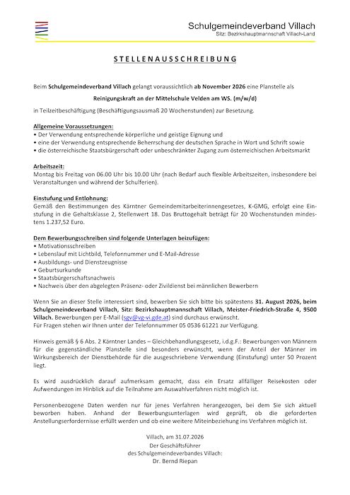 Stellenausschreibung Reinigungskraft August_2026 MS Velden am WS.pdf