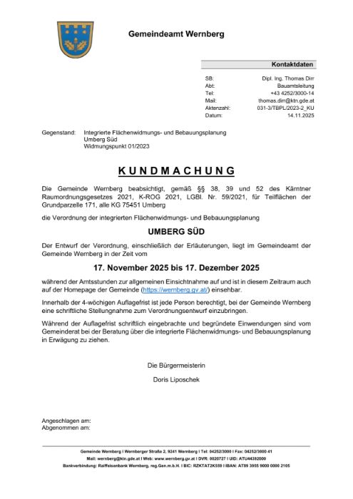 Kundmachung Marktgemeinde Wernberg