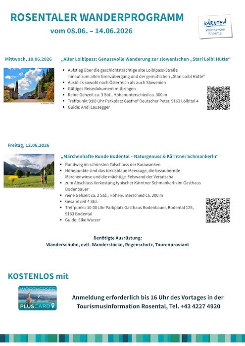 Rosentaler Wanderprogramm