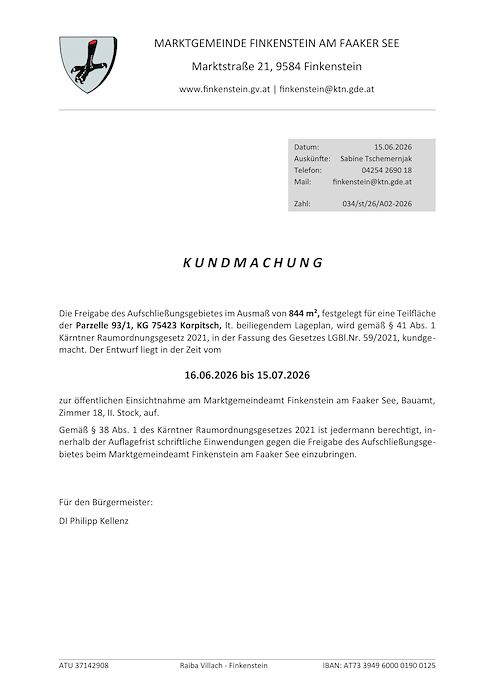 Kundmachung - Marktgemeinde Finkenstein am Faaker See