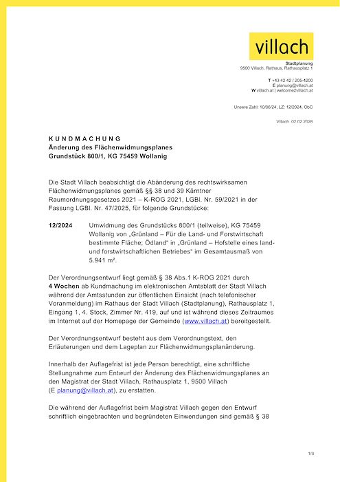 Kundmachung Stadt Villach