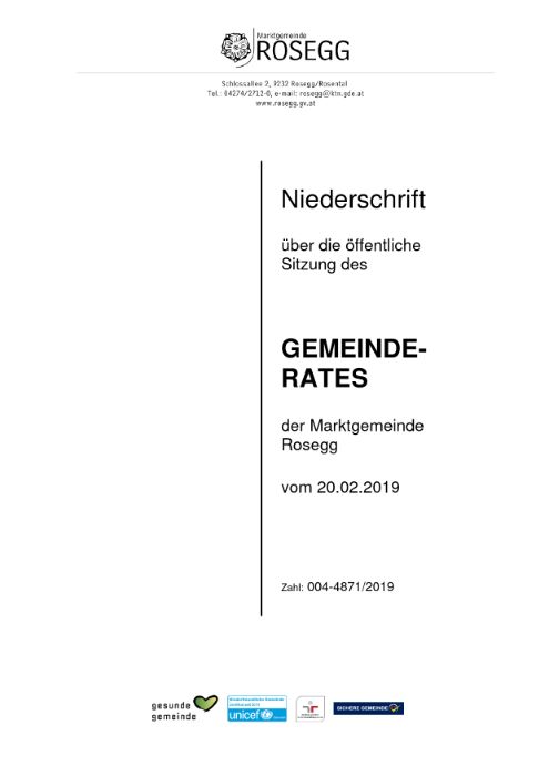 20.02.2019 Niederschrift Gemeinderat