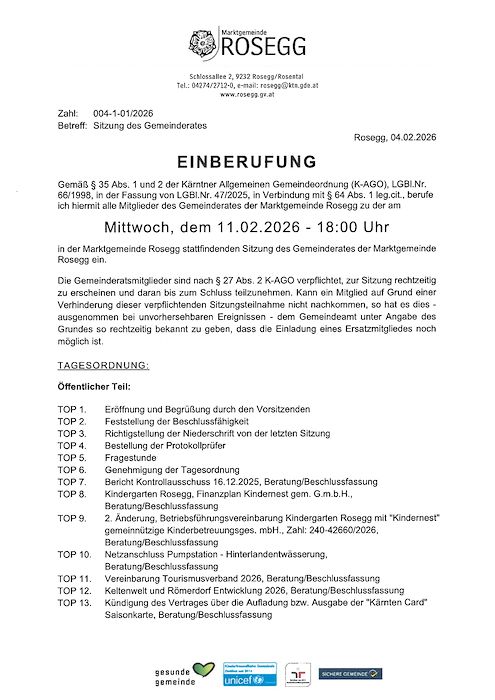 Einberufung Gemeinderat am 11.02.2026