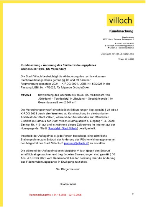 Kundmachung Stadt Villach 