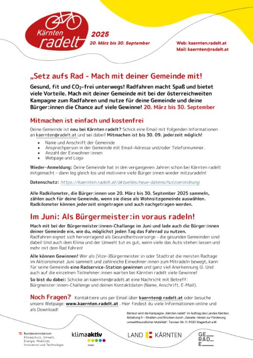 Kärnten radelt 2025 - radeln Sie als Gesunde Gemeinde mit!
