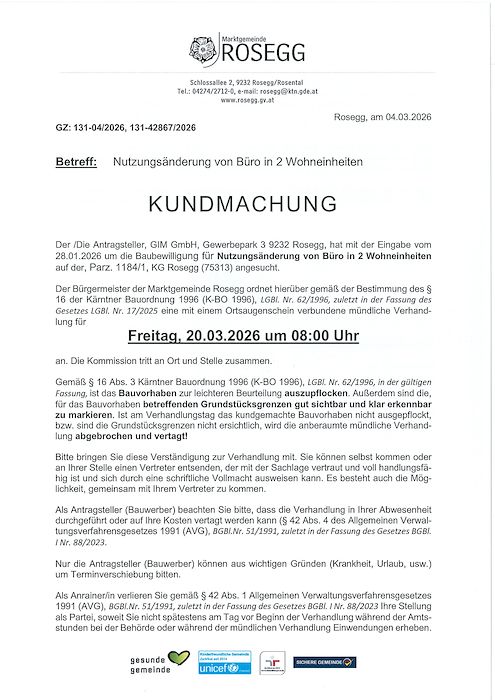 Kundmachung zum Bauverfahren Zahl 131-42867-2026