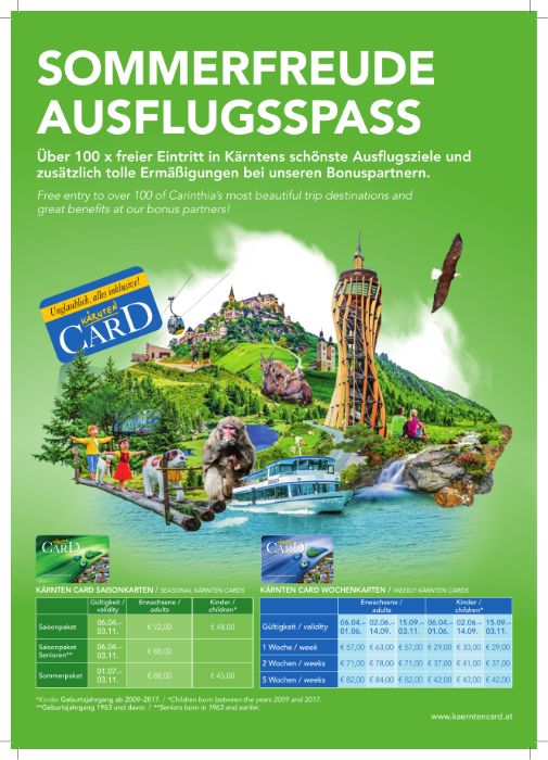 Sommerfreude Ausflugsspaß - Kärnten Card