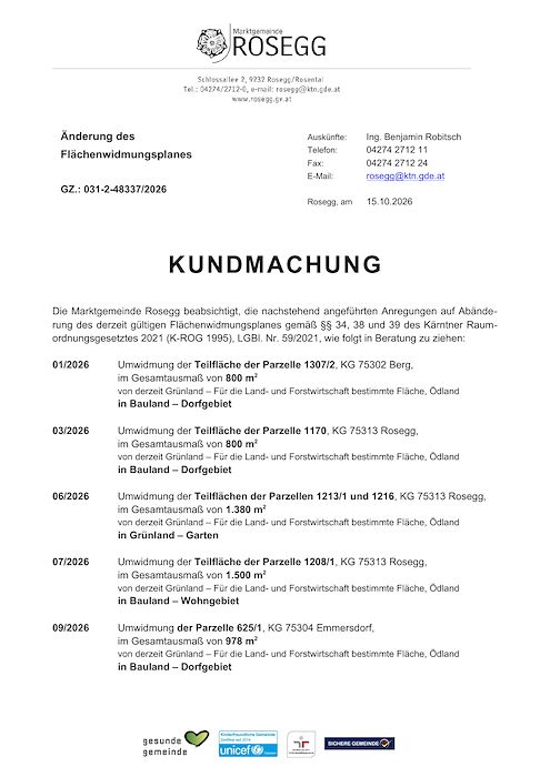 Kundmachung Änderung des FLÄWI 2026 Zahl: 031-2-48337/2026