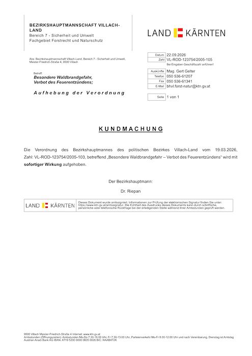 Aufhebung besondere Waldbrandgefahr