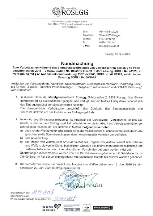 Kundmachung Verbotszone Volksbegehren