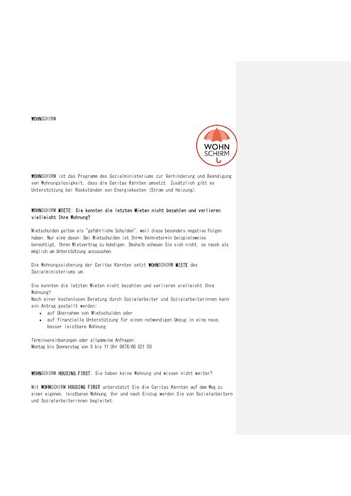 Caritas Kärnten Wohnschirm