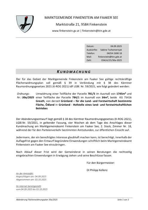 Verordnung Umwidmung - Marktgemeinde Finkenstein am Faaker See