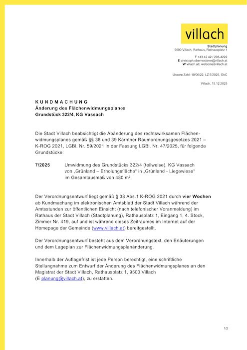 Kundmachung Stadt Villach 
