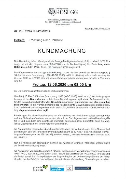 Kundmachung zum Bauverfahren Zahl 131-45336-2026