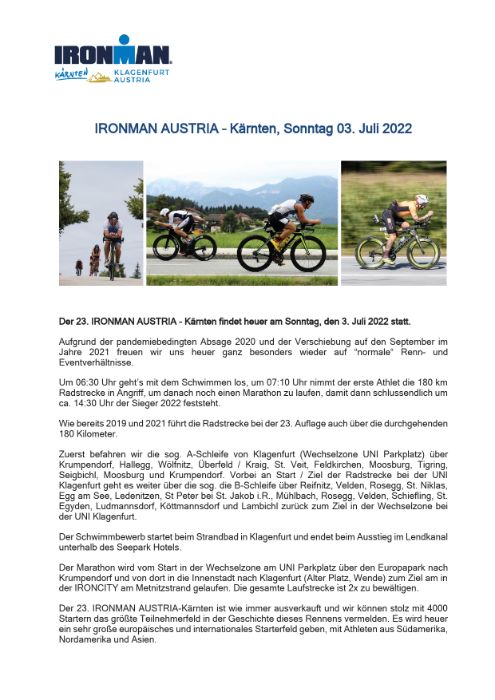 IRONMAN AUSTRIA – Kärnten, Sonntag 03. Juli 2022