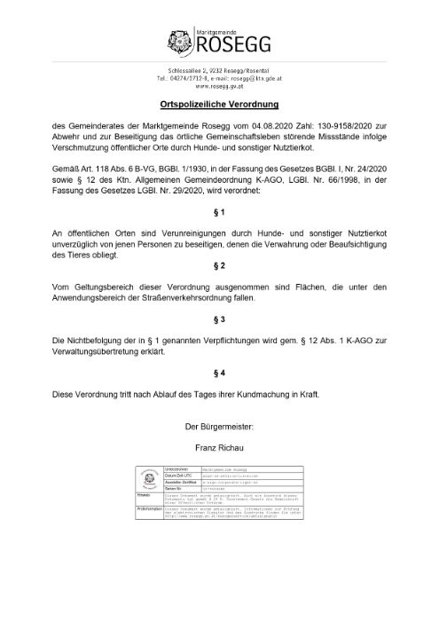 Ortspolizeiliche Verordnung vom 04.08.2020 Zahl: 130-9158/2020