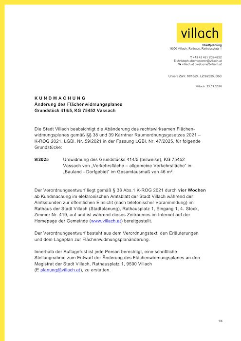 Kundmachung Stadt Villach