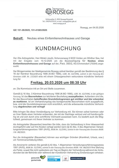 Kundmachung zum Bauverfahren Zahl 131-41585-2026