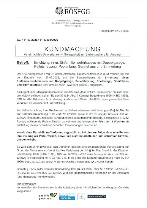 Kundamachung vereinfachtes BVH Zahl 131-43898-2026