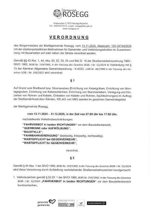 Verordnung Verkehrsbeschränkung Zahl: 120-34744/2024