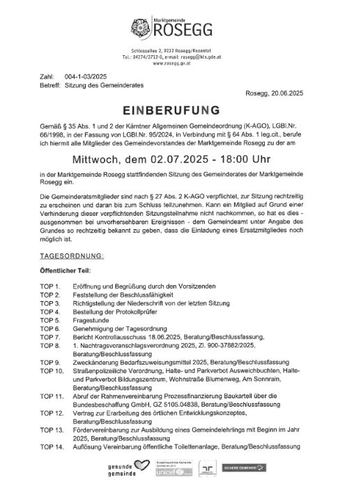 Sitzung des Gemeinderates am 02.07.2025