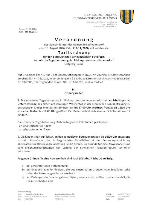 Elternbeiträge schulische Tagesbetreuung