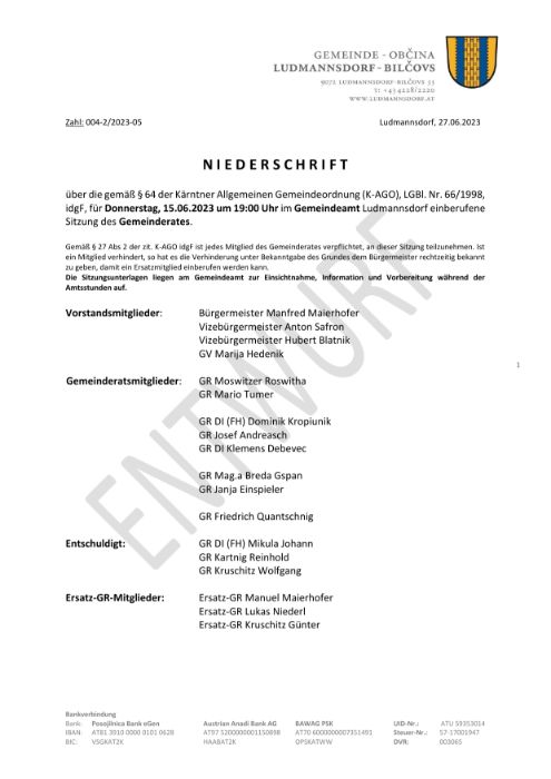 Auszug Niederschrift 15.06.2023