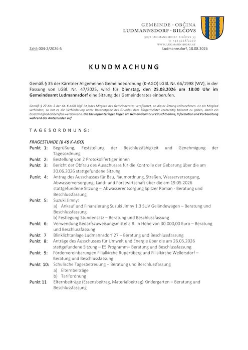Kundmachung GR 25.08.2026