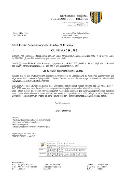 Revision Flächenwidmungsplan – 2. Auflage (Differenzplan)