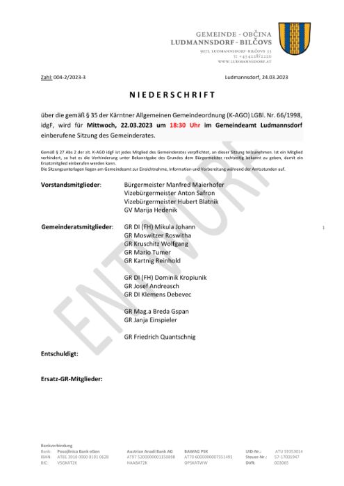 Auszug Niederschrift 22.03.2023