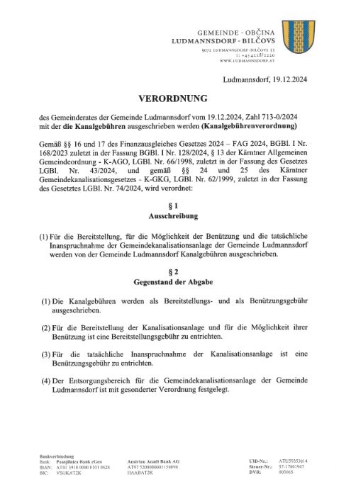 Kanalgebührenverordnung ab 2025