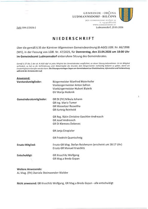 Niederschrift 23.04.2026