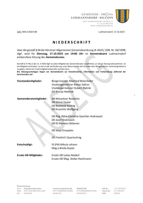 Auszug Niederschrift 17.10.2023