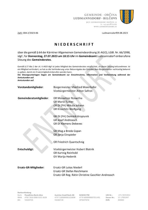 Auszug Niederschrift 27.07.2023