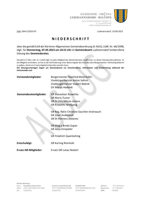 Auszug Niederschrift 07.09.2023