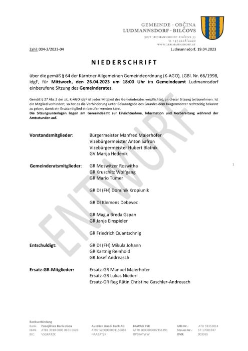 Auszug Niederschrift 26.04.2023