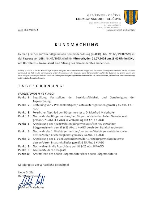 Kundmachung GR 01.07.2026