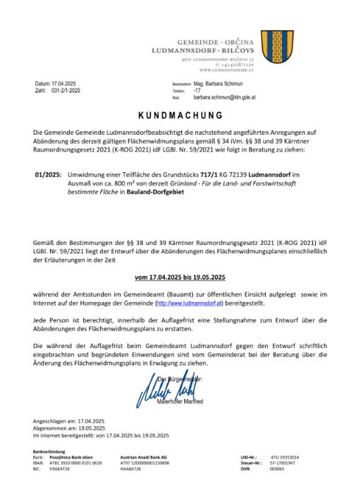 Kundmachung Umwidmungen 2025