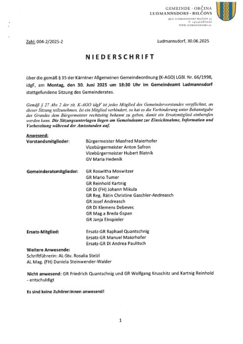 Niederschrift 30.06.2025